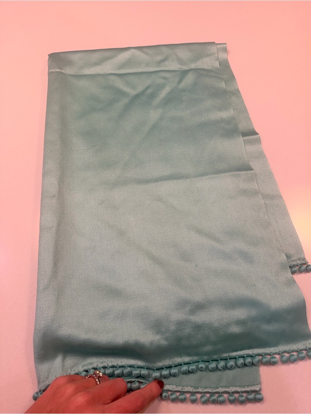 Bajra cashmere and silk Aqua Scarf with ball trim! Stunning!!!! - Picture 2 of 7
